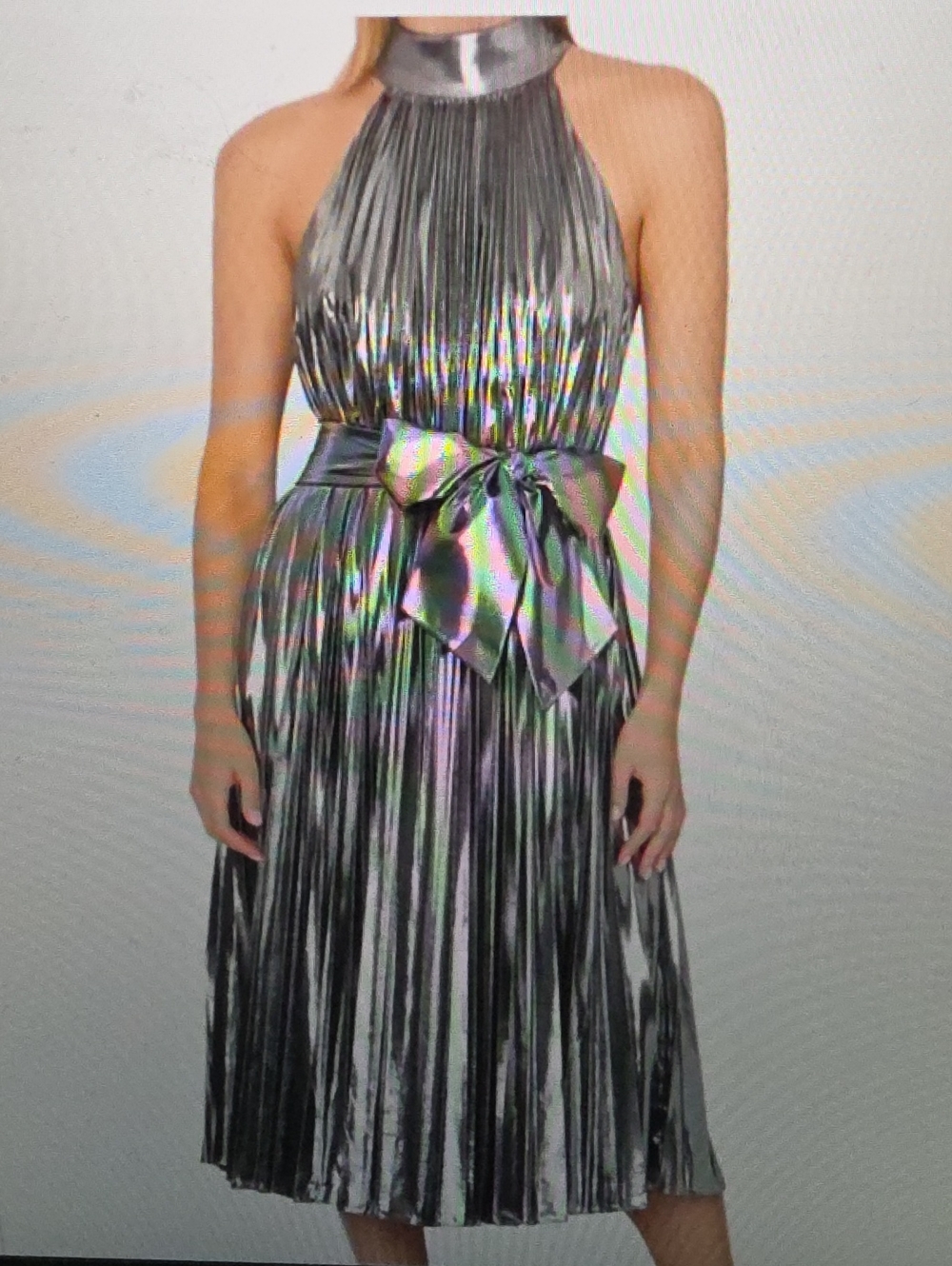 Milly Idena Pleated Lame Halter Dress Silver Size 0